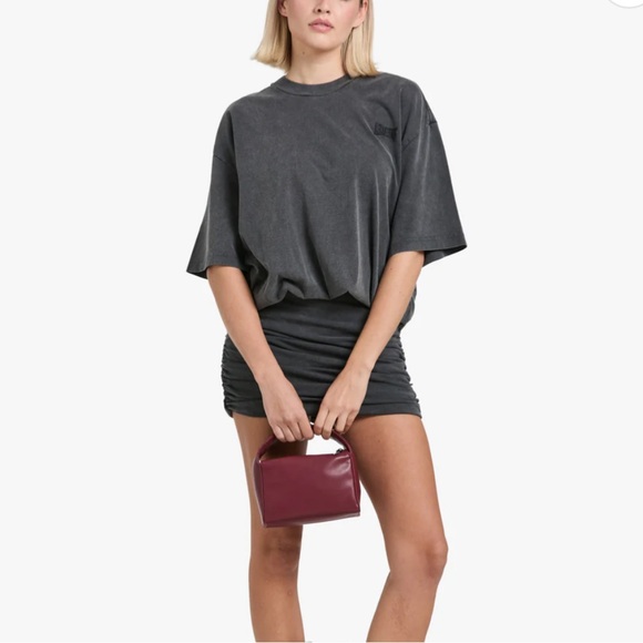 NEW Alexander Wang T-shirt Dress With Ruched Mini Skirt in Faded Black - Picture 2 of 12